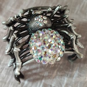 Crystal Aurora Borealis Swarovski Elements Pewter Spider Cuff Bracelet Halloween